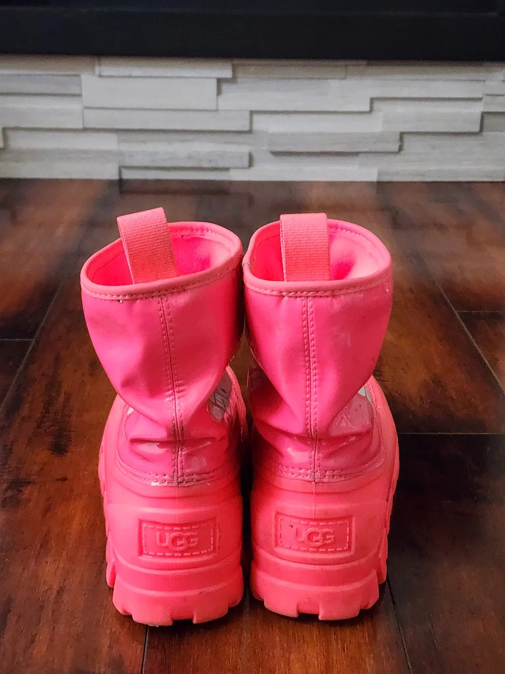 UGG Classic Brellah Mini Waterproof Rain Boots Neon Pink Women's US 4